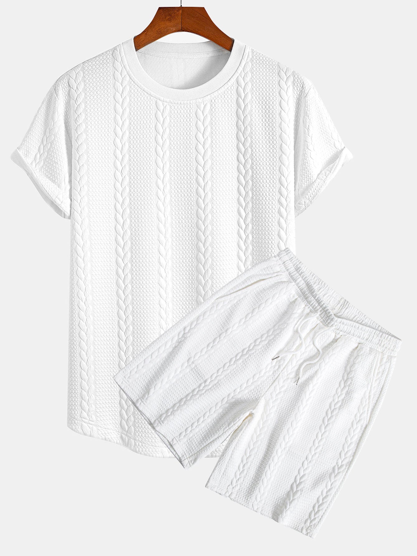 Aarón® | T-shirt con orlo ad arco in jacquard intrecciato e pantaloncini in jacquard intrecciato